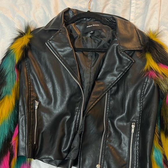 Andrew Marc Black Jacket with Colorful Fur Trim - Picture 1 of 1